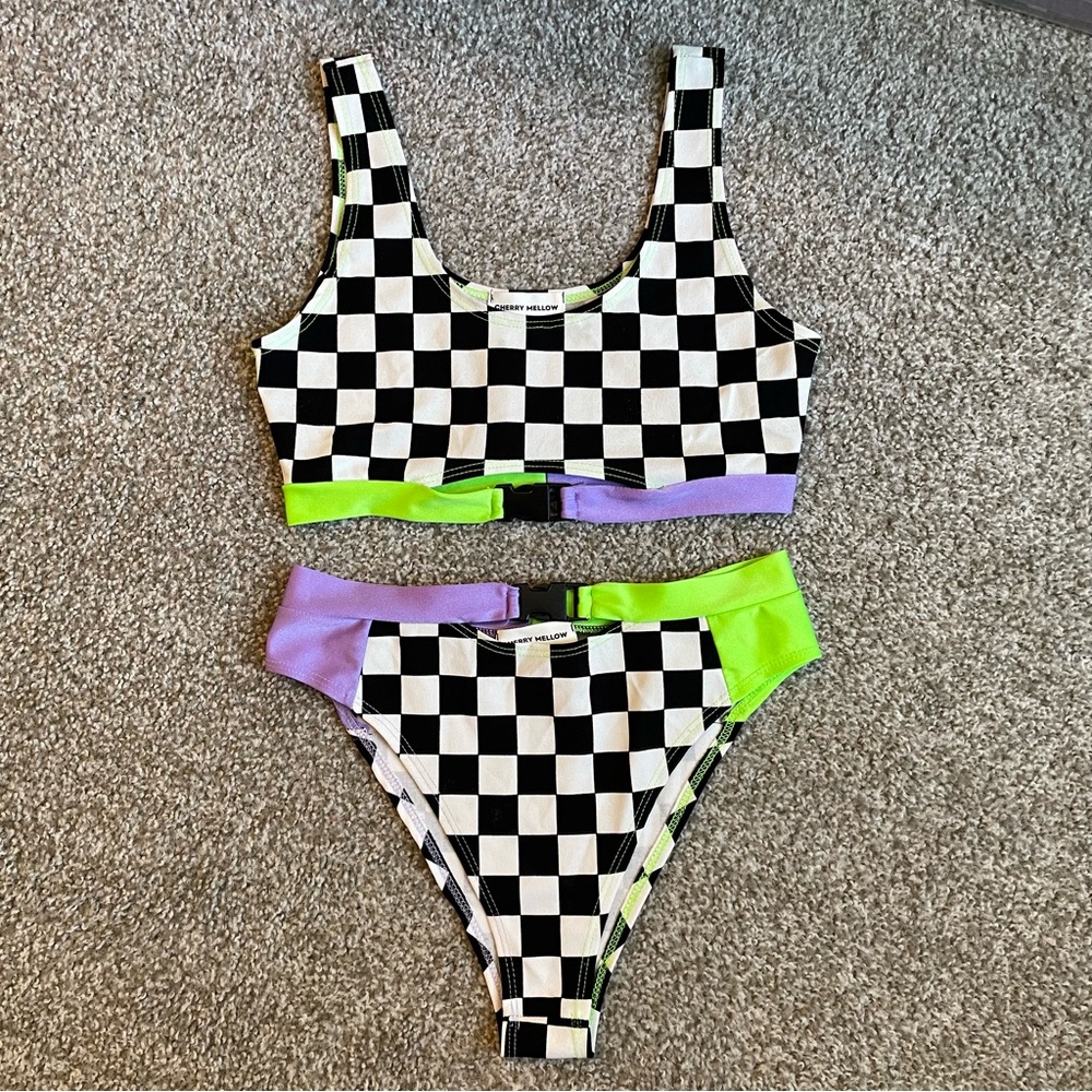 Iheartraves Purple and Green Checkered SET